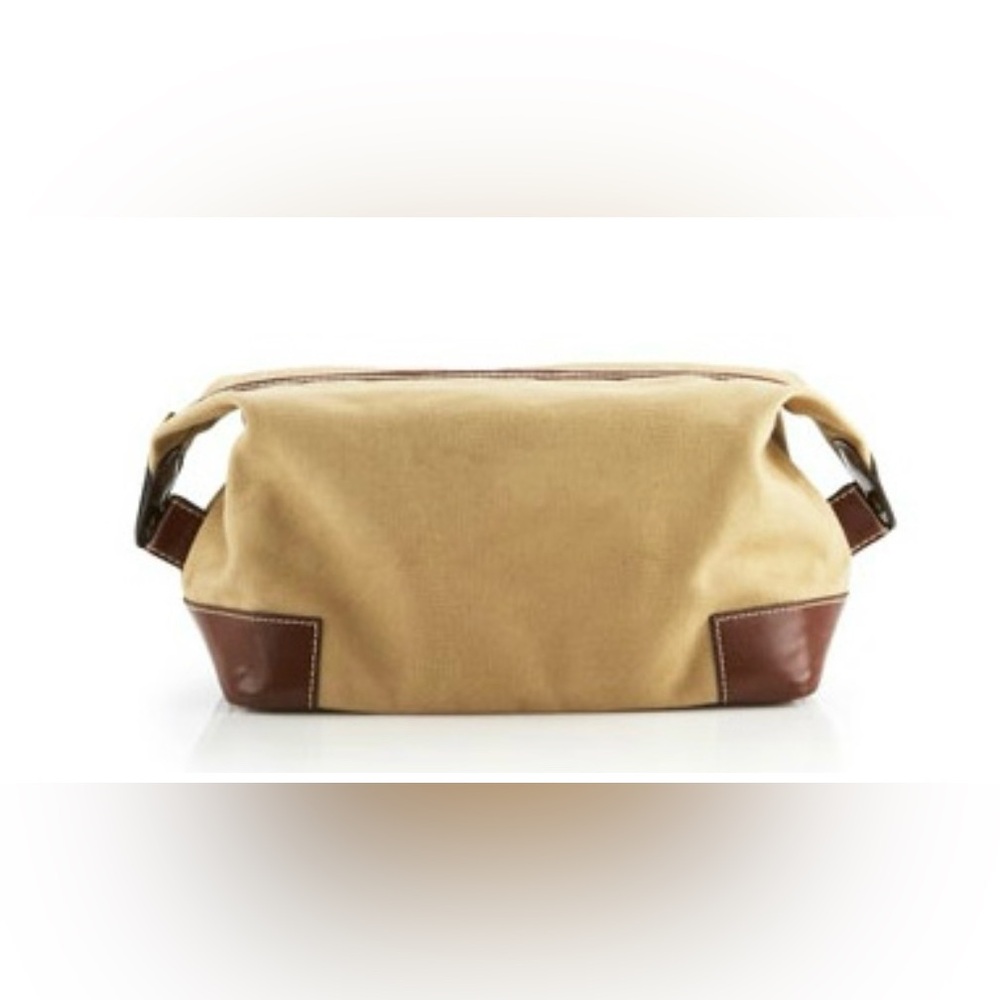 Cognac Canvas Shave Kit Bag with Leather Accents